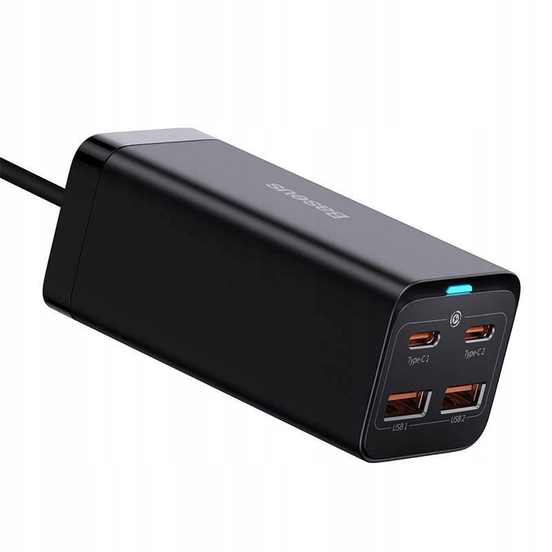 Baseus GaN3 Pro CCGP000101 carregador de secretária 100 W, 2x USB-C + 2x USB-A, PD 3.0, QC 4.0+, cabo de 1,5 m, preto