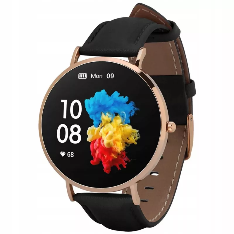 Smartwatch de couro Garett Verona dourado-preto