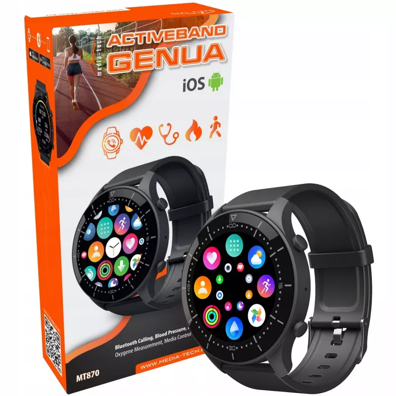 Smartwatch MEDIA-TECH MT870 — ecrã tátil IPS de 1,3 polegadas (3,3 cm), caixa de 51 mm, Bluetooth, preto
