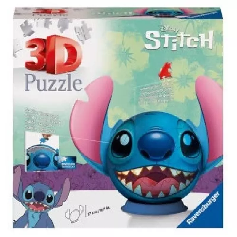 Ravensburger 11574 Disney Stitch puzzle 3D em forma de bola com orelhas, 77 peças, a partir dos 6 anos