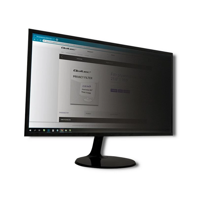 Filtro de privacidade sem moldura QOLTEC 51055 para monitores LCD de 21,5 polegadas (16:9), 476,6×268 mm, filtro preto