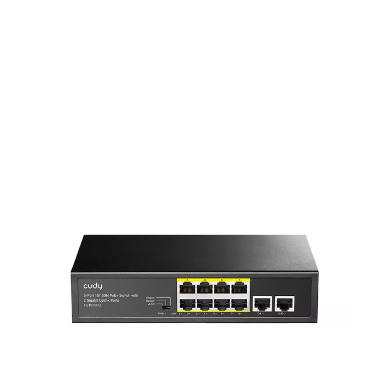 Switch de rede Cudy FS1010PG — 10/100 Mbps, 8 portas PoE, 2 Uplink, orçamento PoE 120W, caixa metálica