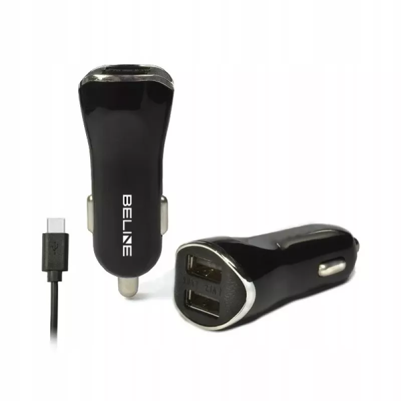 Carregador de automóvel 2xUSB + USB-C 2,1A preto