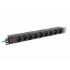 Unidade de distribuição de energia LANBERG PDU-09E-0300-BK — 9x tomadas tipo E, 16 A, 220–250 V, cabo de 3 m, rack 1U, 19 polegadas