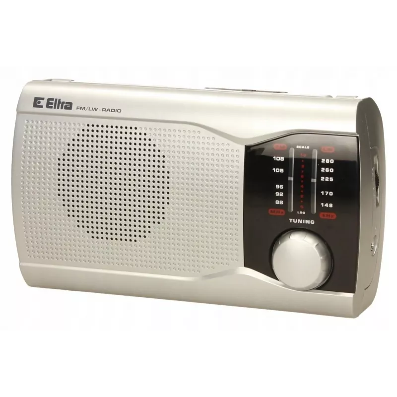 Rádio portátil Eltra EWA prateado — recetor AM/FM, alimentado por pilhas