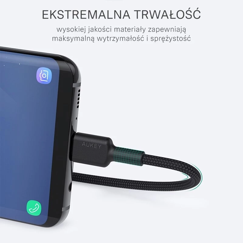 Aukey CB-CA2 OEM cabo de USB-C para USB-A, entrançado de nylon, 2 m, preto