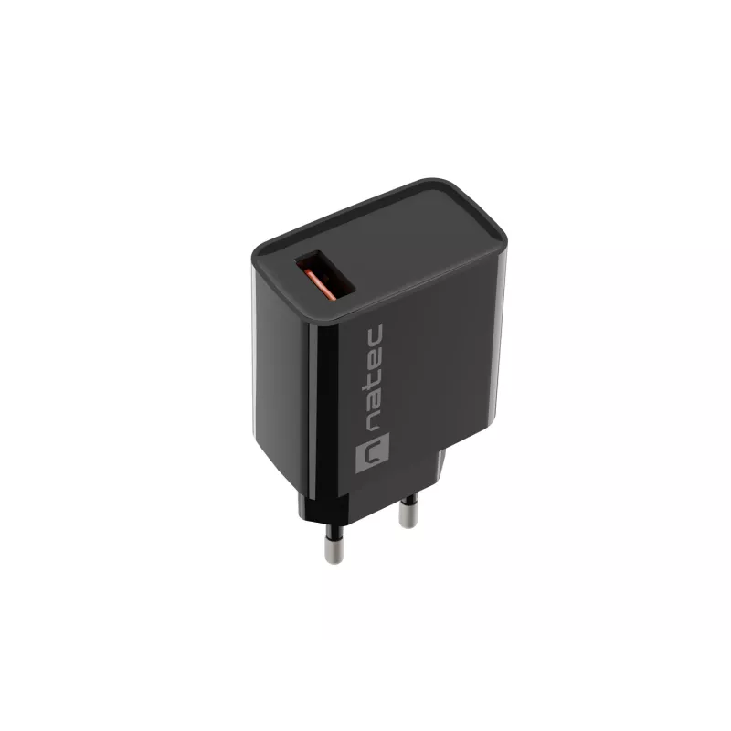 Natec Ribera NUC-2058 carregador de parede, 18 W, 1x USB-A, até 3 A, Quick Charge 3.0, Samsung AFC, Huawei FCP/SCP, preto