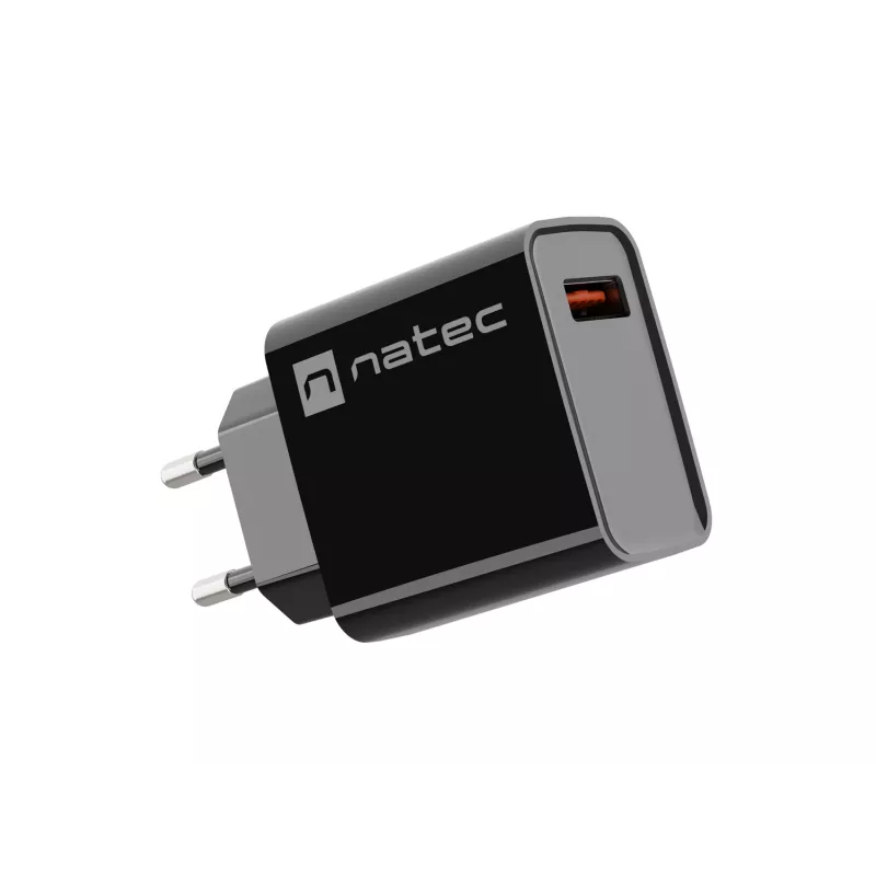 Natec Ribera NUC-2058 carregador de parede, 18 W, 1x USB-A, até 3 A, Quick Charge 3.0, Samsung AFC, Huawei FCP/SCP, preto