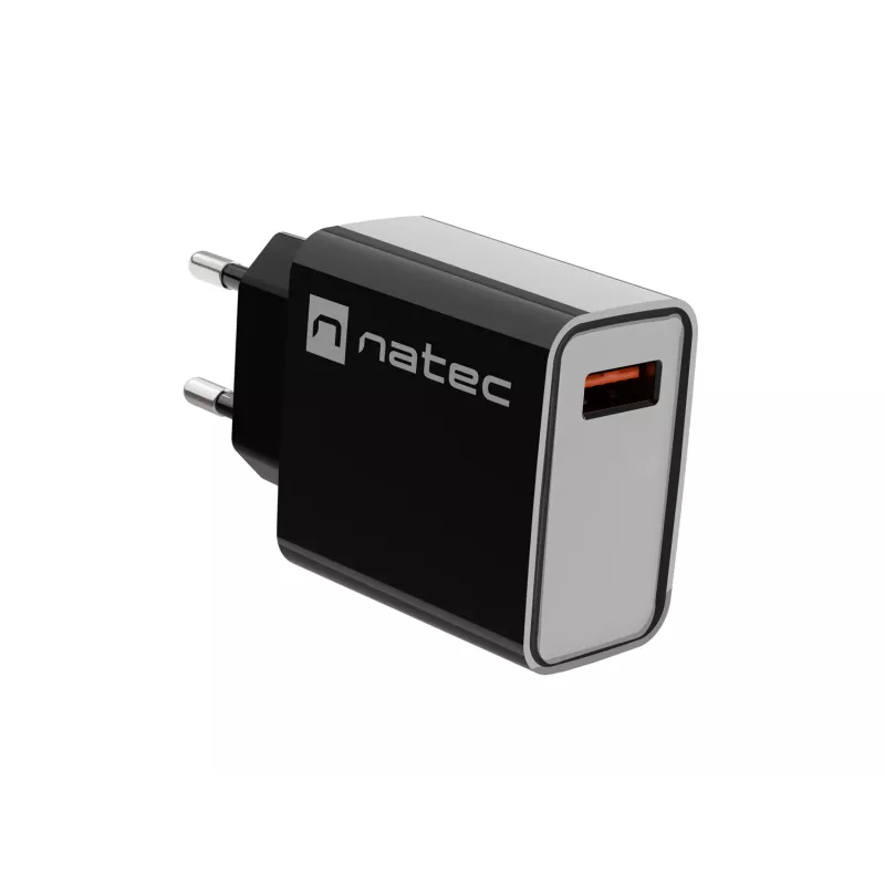 Natec Ribera NUC-2058 carregador de parede, 18 W, 1x USB-A, até 3 A, Quick Charge 3.0, Samsung AFC, Huawei FCP/SCP, preto