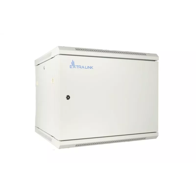 Armário rack Extralink 9U 600x600 ASP cinzento montado na parede, porta metálica