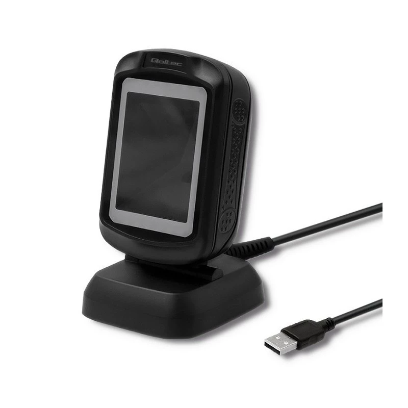 Leitor de códigos de barras fixo 1D/2D QOLTEC 50864, sensor LED, USB (com fios), preto, 145×85×80 mm