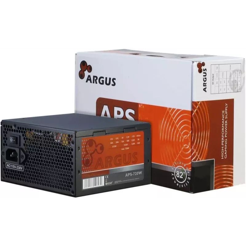 Inter-Tech Argus APS-720W fonte de alimentação, 720 W, ATX12V 2,31, 115–230 V, 47–63 Hz, ATX de 20+4 pinos, PFC ativo, ventoinha de 120 mm, preto