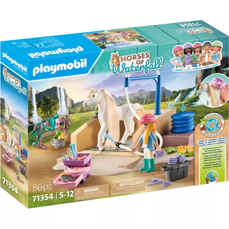 Playmobil Horses of Waterfall – Estação de lavagem com Isabella e leoa – Jogo simbólico e criativo para crianças dos 5 aos 10 anos – Fat Brain Toys