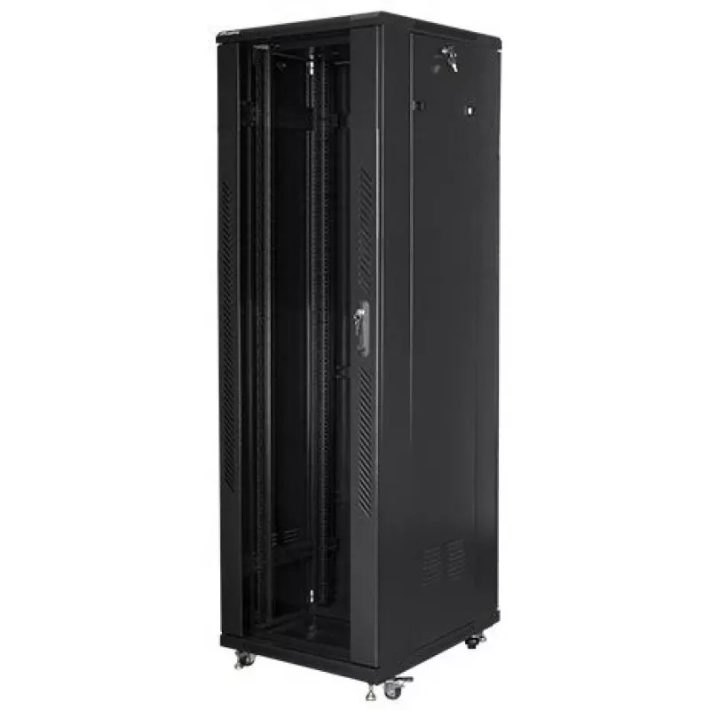 Lanberg FF01-6842-12BL armário rack de chão de 19 polegadas 42U, 600x800 mm, porta de vidro, LCD, IP20, para montagem, preto