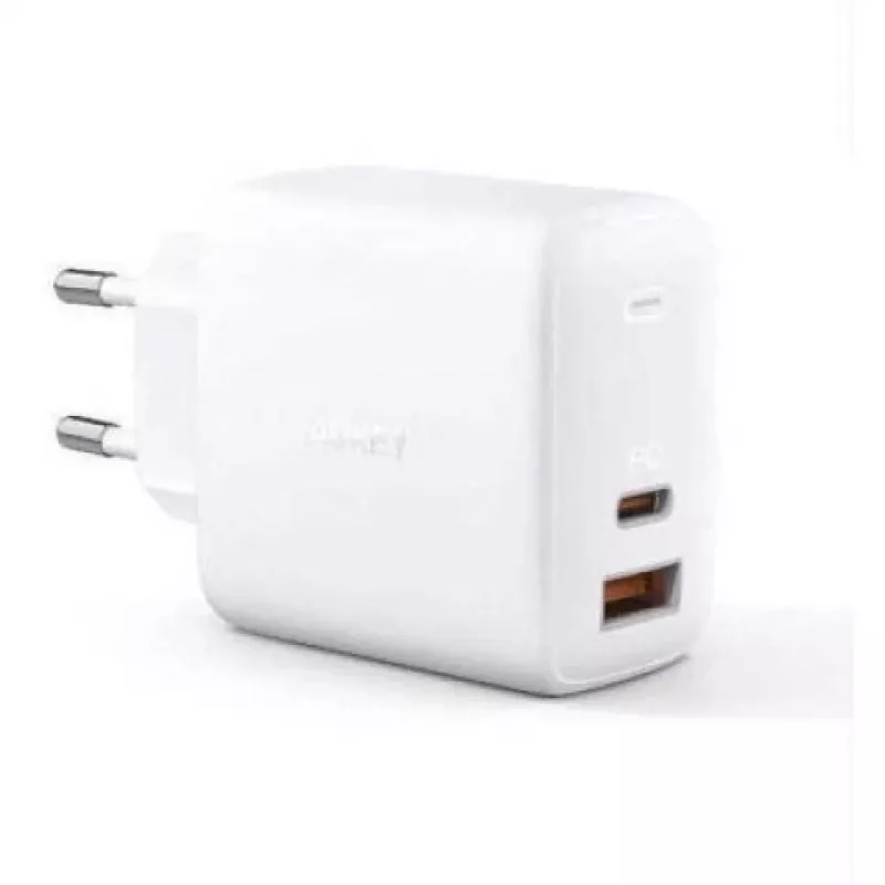 Carregador de parede Aukey PA-B3 branco GaN 65W USB-C / USB-A carregador rápido