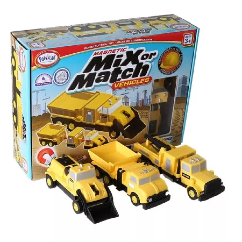 Conjunto de veículos Popular Playthings Mix or Match Vehicles Construction preto amarelo