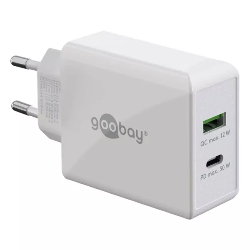 Goobay Carregador Rápido Dual USB-C™ PD (Power Delivery) (30 W) (61674)
