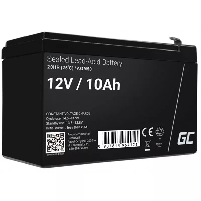 Bateria para UPS Green Cell AGM50 12 V 10 Ah VRLA AGM, 65×151×95 mm, 2,45 kg, preto