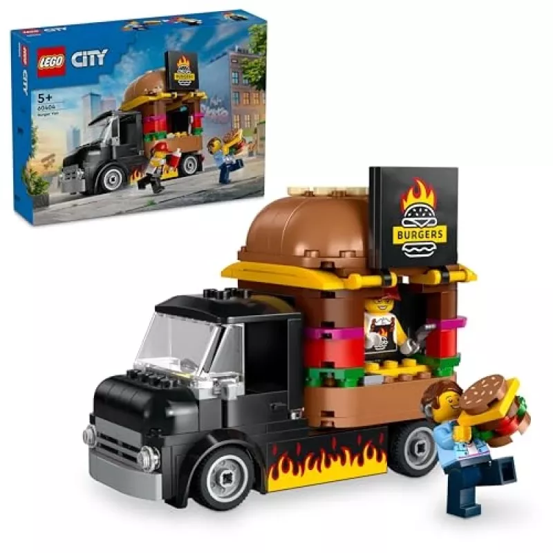 LEGO City Carrinha de Hambúrgueres Food Truck Brinquedo para rapazes e raparigas a partir de 5 anos, veículo de construção, conjunto de cozinha com minifigura de vendedor e acessórios