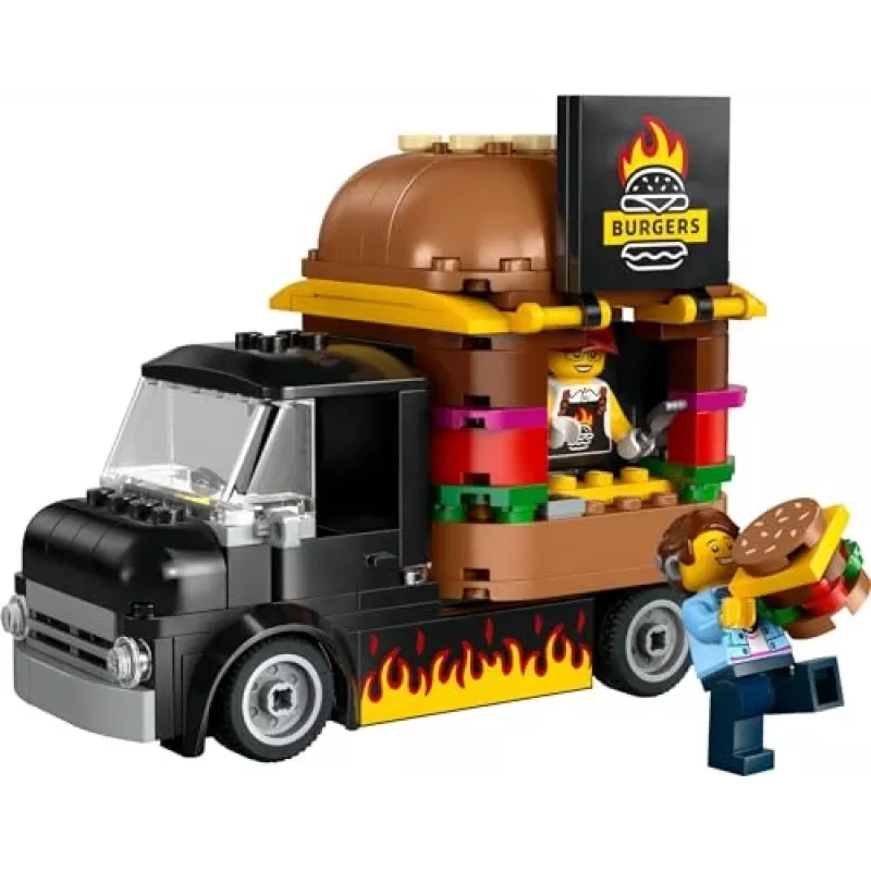 LEGO City Carrinha de Hambúrgueres Food Truck Brinquedo para rapazes e raparigas a partir de 5 anos, veículo de construção, conjunto de cozinha com minifigura de vendedor e acessórios