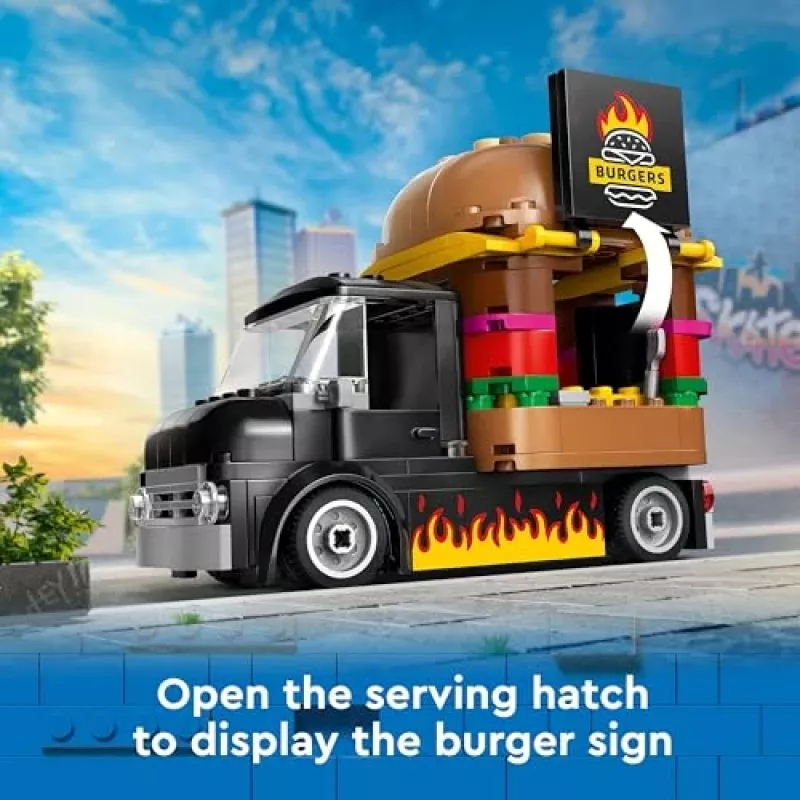 LEGO City Carrinha de Hambúrgueres Food Truck Brinquedo para rapazes e raparigas a partir de 5 anos, veículo de construção, conjunto de cozinha com minifigura de vendedor e acessórios