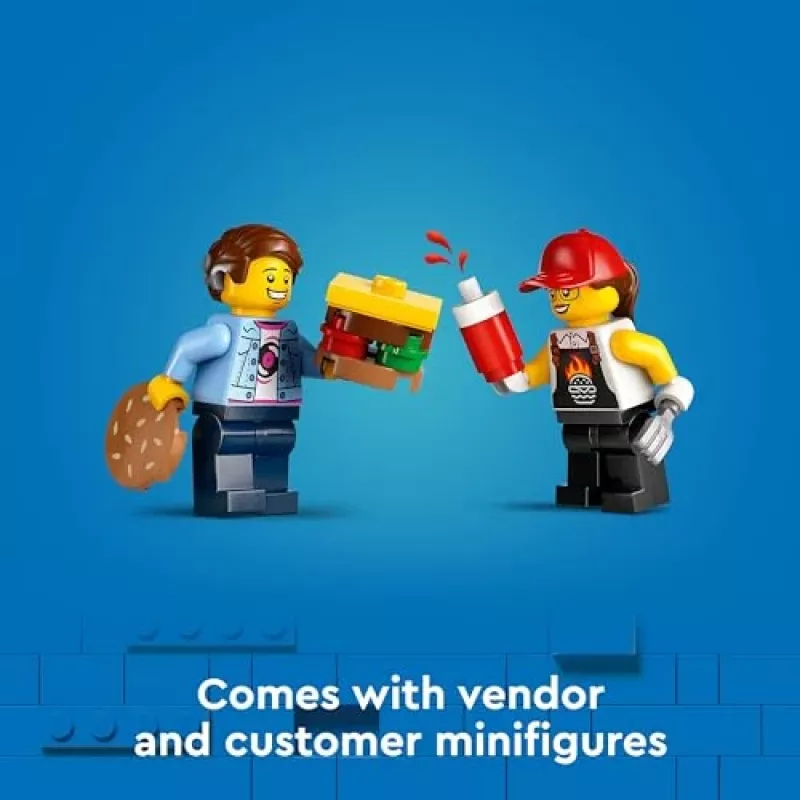 LEGO City Carrinha de Hambúrgueres Food Truck Brinquedo para rapazes e raparigas a partir de 5 anos, veículo de construção, conjunto de cozinha com minifigura de vendedor e acessórios