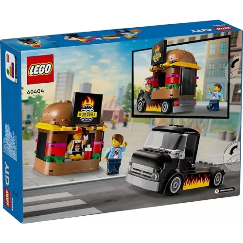 LEGO City Carrinha de Hambúrgueres Food Truck Brinquedo para rapazes e raparigas a partir de 5 anos, veículo de construção, conjunto de cozinha com minifigura de vendedor e acessórios