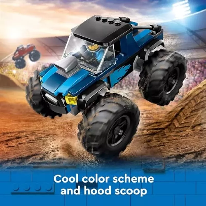 Brinquedo de construção LEGO City 60402 Monster Truck azul com pneus grandes, 148 peças, 1 minifigura, idade 5+