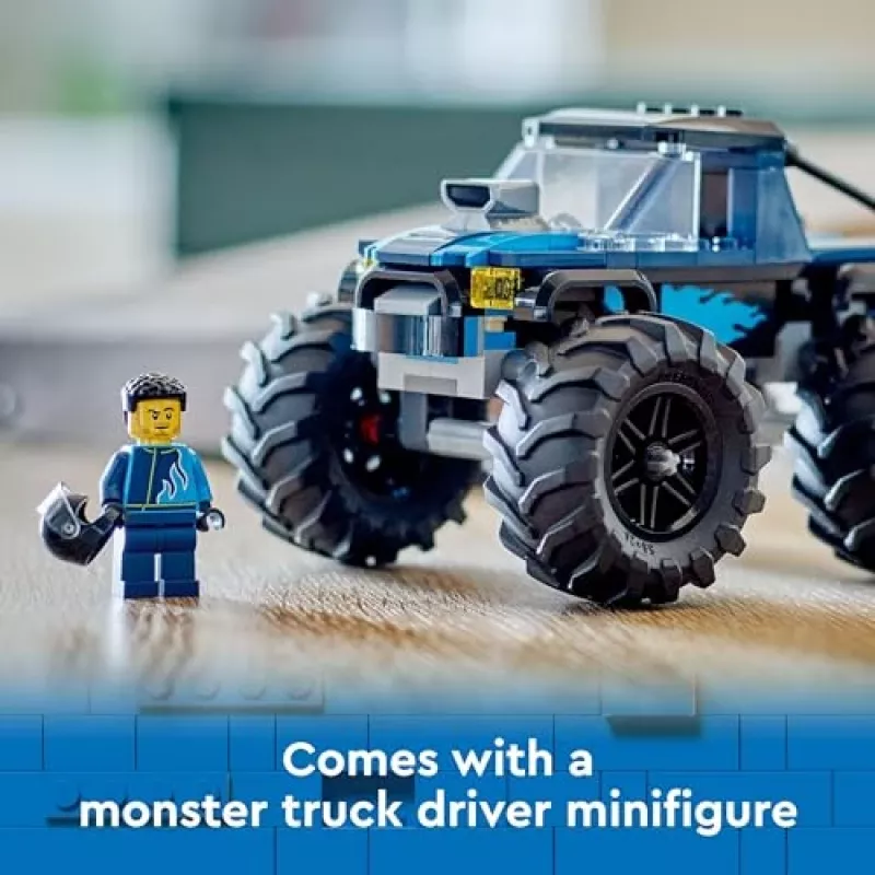 Brinquedo de construção LEGO City 60402 Monster Truck azul com pneus grandes, 148 peças, 1 minifigura, idade 5+