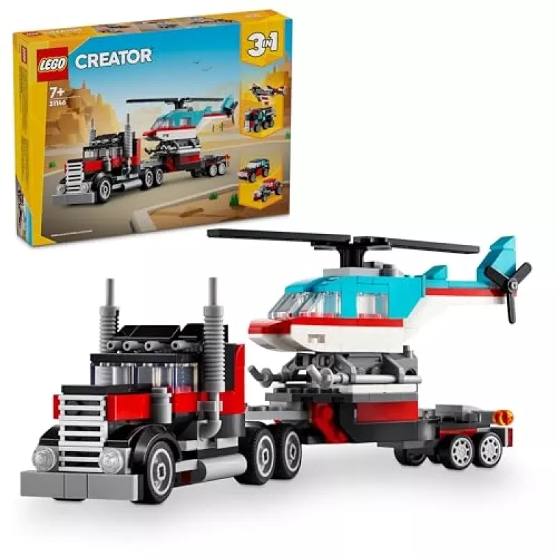 LEGO Creator 3-in-1 31146 Camião de Plataforma com Helicóptero