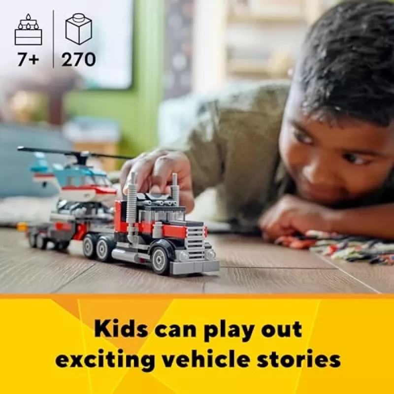 LEGO Creator 3-in-1 31146 Camião de Plataforma com Helicóptero