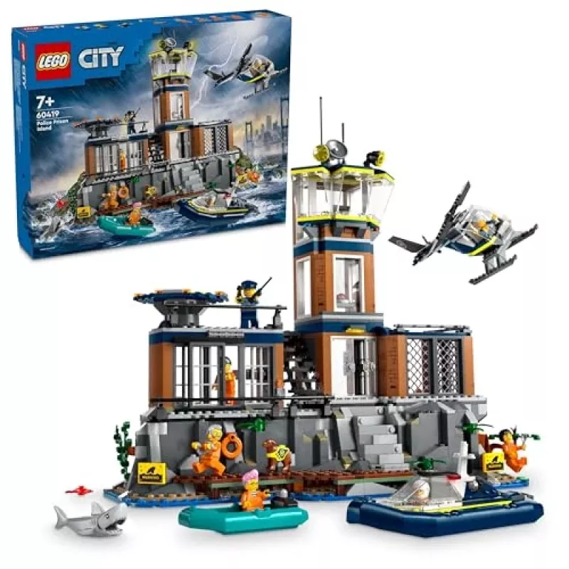 LEGO City conjunto de construção Esquadra de Polícia Ilha Prisão 60419 — 980 peças, 7 minifiguras, 370×400×160 mm