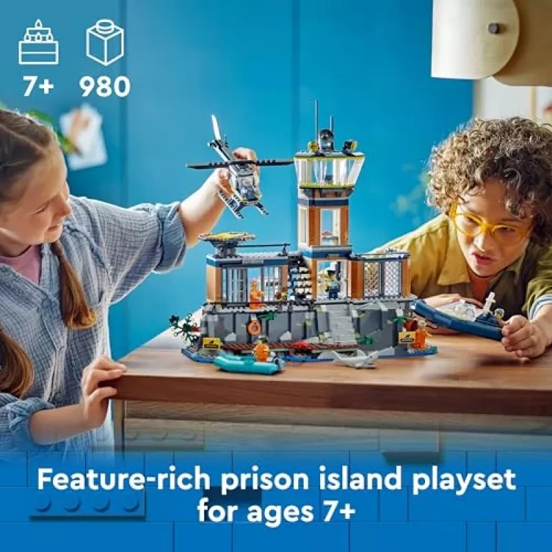 LEGO City conjunto de construção Esquadra de Polícia Ilha Prisão 60419 — 980 peças, 7 minifiguras, 370×400×160 mm