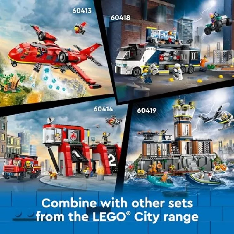 LEGO City conjunto de construção Esquadra de Polícia Ilha Prisão 60419 — 980 peças, 7 minifiguras, 370×400×160 mm