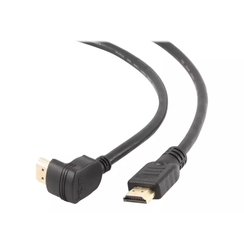 Cabo de ligação HDMI v2.0 ficha de 90 graus para ficha reta, 19 pinos contactos banhados a ouro, 1,8 m, embalagem bulk