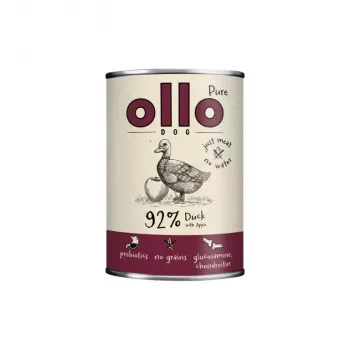 Comida húmida para cães OLLO Pure Duck with Apple 850 g — Alimento completo para cães adultos em saco, sem cereais e sem soja