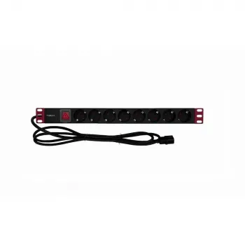 Régua de tomadas para rack TECHLY 365733 1U — 8 tomadas Schuko, cabo de 2 m