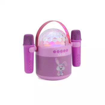 Conjunto de karaoke AKAI JoyBox Kids com Bluetooth, USB, MicroSD, AUX, rádio FM, luzes RGB, distorção de voz, microfone com cabo, bateria recarregável de 1200mAh, 5W RMS