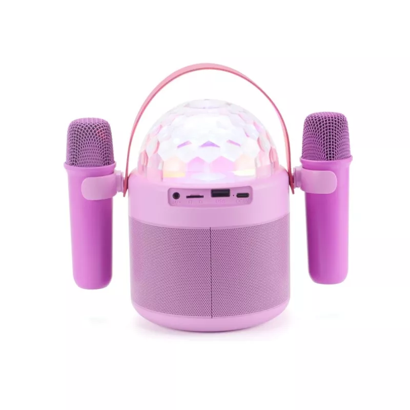 Conjunto de karaoke AKAI JoyBox Kids com Bluetooth, USB, MicroSD, AUX, rádio FM, luzes RGB, distorção de voz, microfone com cabo, bateria recarregável de 1200mAh, 5W RMS