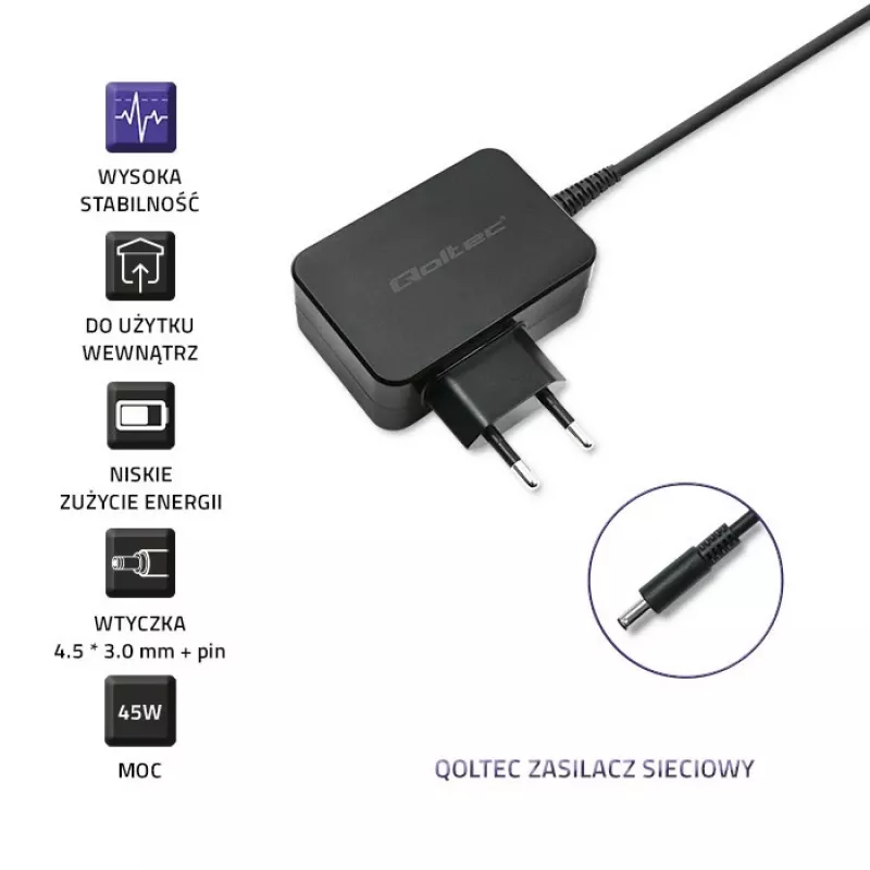 QOLTEC Fonte de alimentação para portátil Dell 45W 19,5V 2,31A 4,5x3,0mm ponta azul