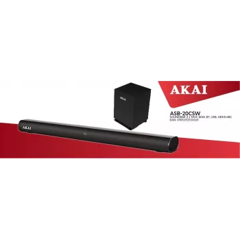 AKAI Soundbar ASB-20CSW 2.1 80W subwoofer sem fios Bluetooth 5.0 HDMI ARC