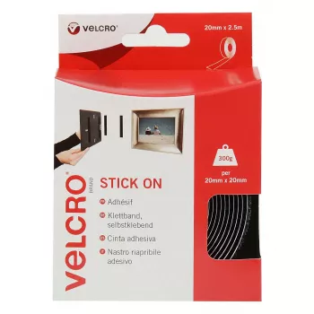 VELCRO VEL-EC60215 fita de velcro autoadesiva, 20 mm x 2,5 m, preto
