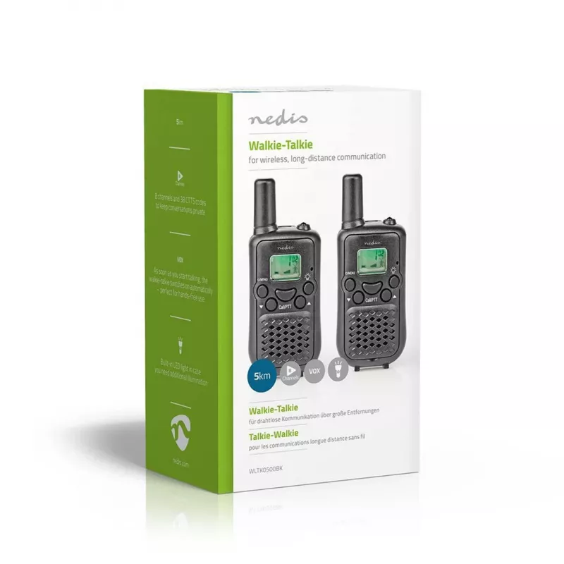 Nedis conjunto de walkie-talkies WLTK0500BK alcance de 5 km 8 canais PMR446
