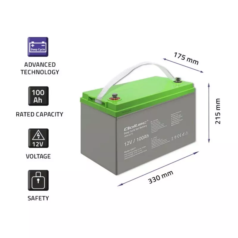 Bateria UPS Qoltec 53077 chumbo-ácido selada (VRLA) 12V 100Ah
