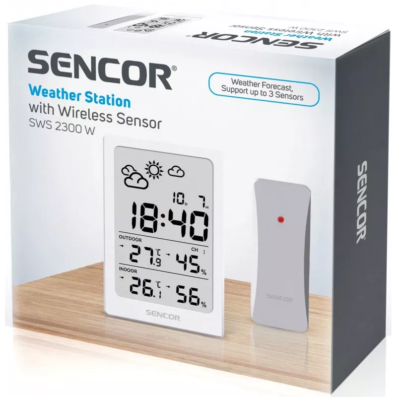 SENCOR estação multifunções SWS 2300 W - estação meteorológica com relógio, despertador e sensor exterior