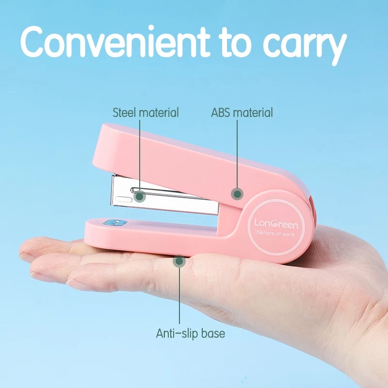 Agrafador Deli LonGreen EM416 rosa para até 25 folhas