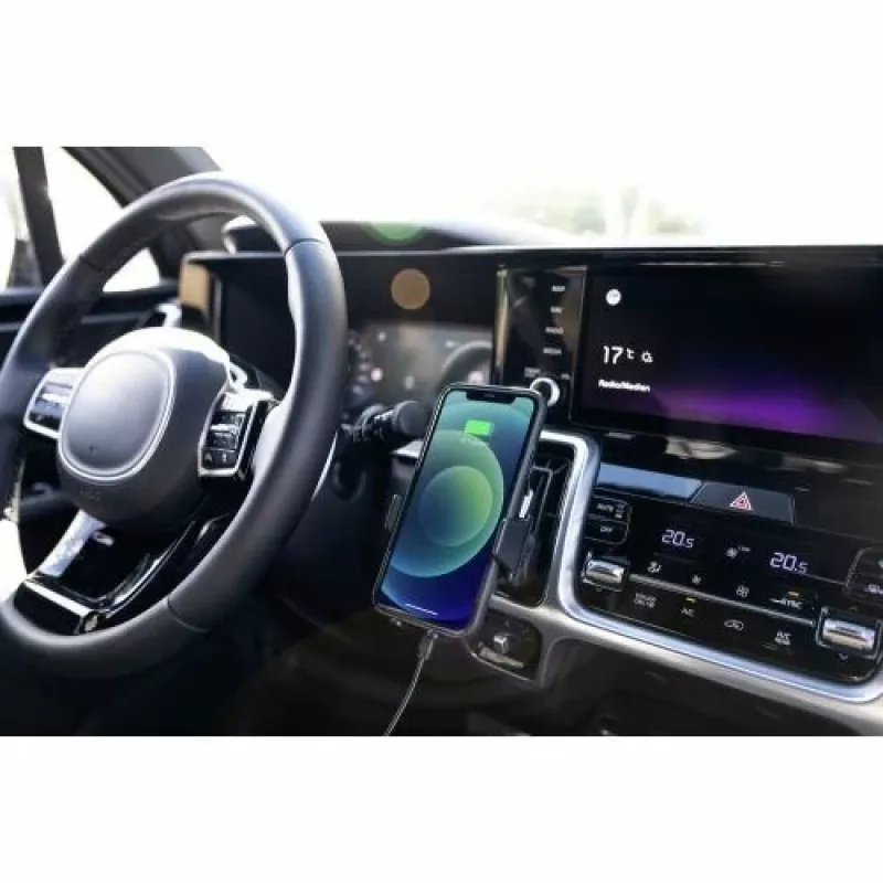 ANSMANN WiLine 15 Suporte de carregamento automóvel sem fios - carregamento rápido Qi 15W, fixação automática, rotação 360°, preto
