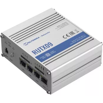 Teltonika RUTX09 router celular industrial 4G LTE-A Cat 6 com switch Gigabit de 4 portas, Dual SIM, GNSS