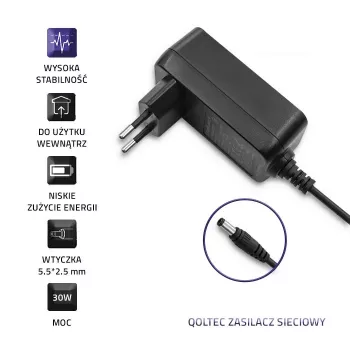 Fonte de alimentação de parede Qoltec 30W 15V 2A 5,5x2,5mm preta