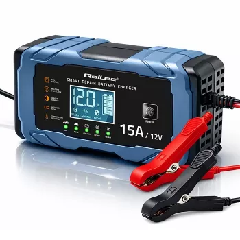 Carregador inteligente com microprocessador Qoltec 12V 15A | Retificador com função de reparação | AGM GEL LiFePO4 | Carregamento em 9 etapas